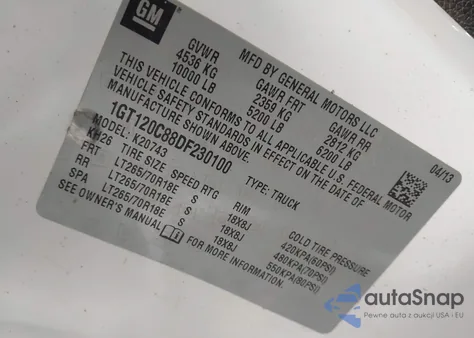 2013 GMC Sierra 2500Hd Sle z USA, uszkodzony, nr VIN 1GT120C88DF230100